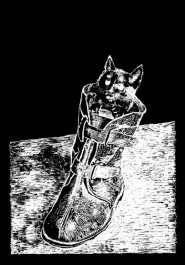 Kissa saappaassa -postikortti