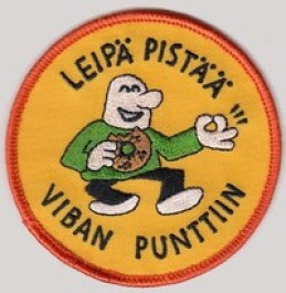 Leipä pistää viban punttiin -kangasmerkki