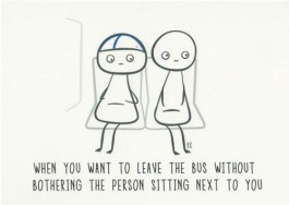 Finnish Nightmares -postikortti - When you want to leave the bus without bothering the person sitting next to you