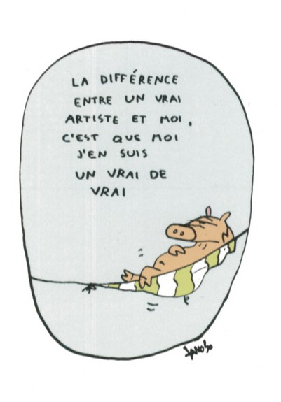 Piggu Possu -postikortti - La différence entre un vrai artiste et moi, c'est que moi j'en suis un vrai de vrai