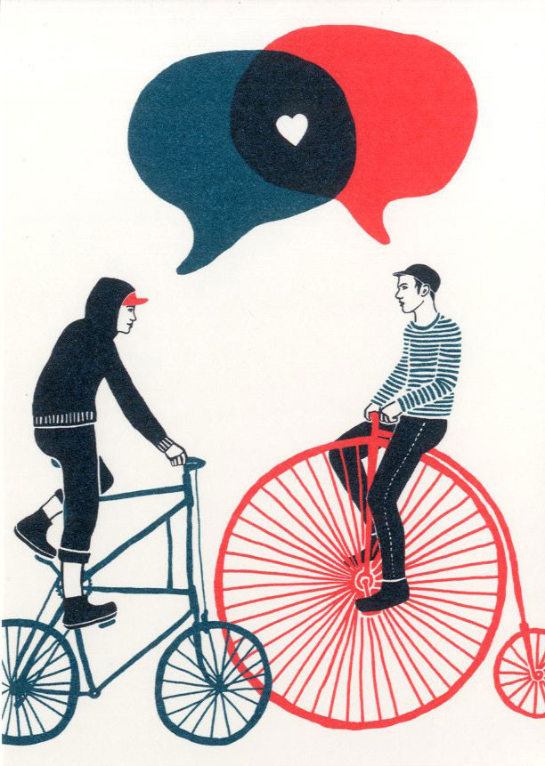 Kissing behind the Barricades -postikortti - Rakkautta ja pyöräilyä
